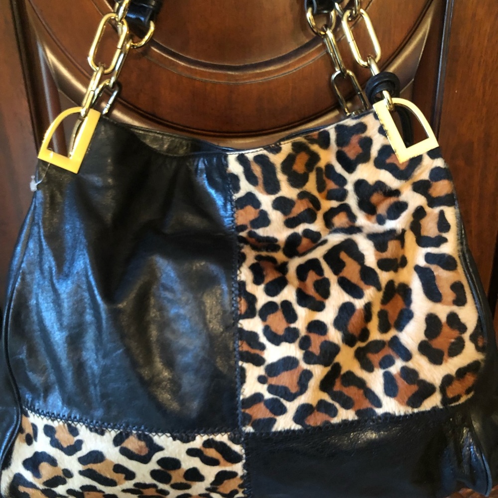 Leopard Badgley Mischka leather bag large
